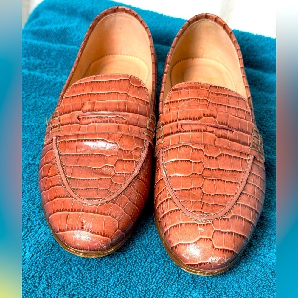 J. Crew Women's Sz 8 Academy Penny Loafers in Croc-Embossed Leather